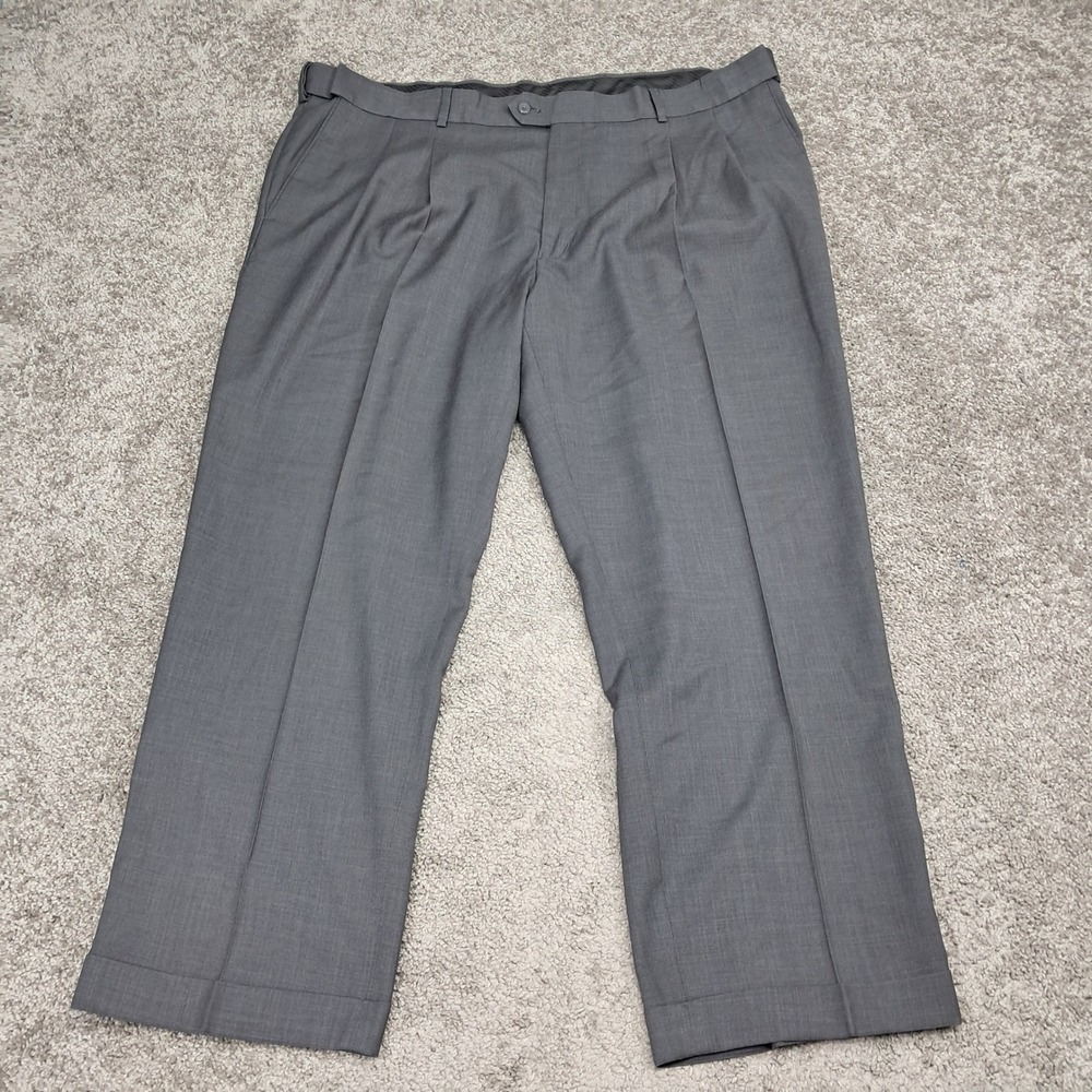 Stafford Mens 44x30 Gray Sharkskin Pleated Classic Fit Travel Dress Pants Cuffed